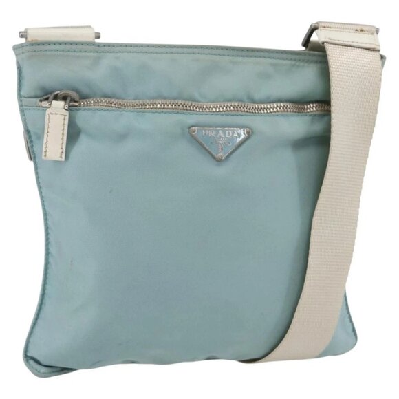 PRADA Shoulder Bag Nylon Light Blue Silver Auth